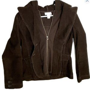 Ann Taylor LOFT Women Size 6 Small Brown Corduroy Hooded Jacket Zipper Button